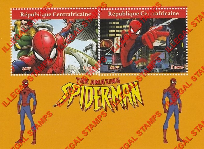 Central African Republic 2017 Spiderman Illegal Stamp Souvenir Sheet of 2 (Sheet 1)