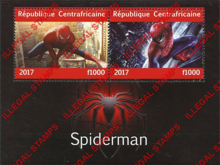 Central African Republic 2017 Spiderman Illegal Stamp Souvenir Sheet of 2 (Sheet 2)