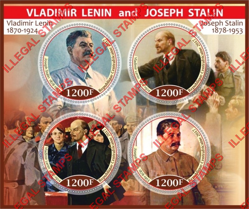 Central African Republic 2017 Stalin and Lenin (different) Illegal Stamp Souvenir Sheet of 4