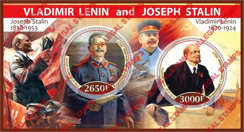 Central African Republic 2017 Stalin and Lenin (different) Illegal Stamp Souvenir Sheet of 2
