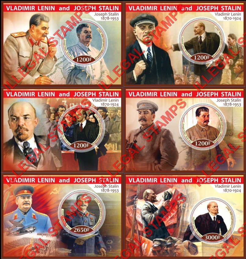 Central African Republic 2017 Stalin and Lenin (different) Illegal Stamp Souvenir Sheets of 1