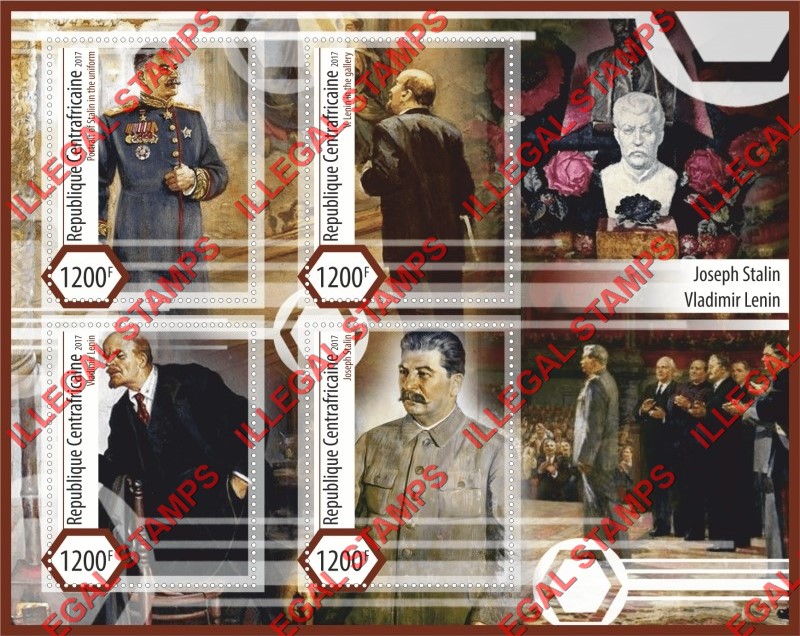 Central African Republic 2017 Stalin and Lenin Illegal Stamp Souvenir Sheet of 4