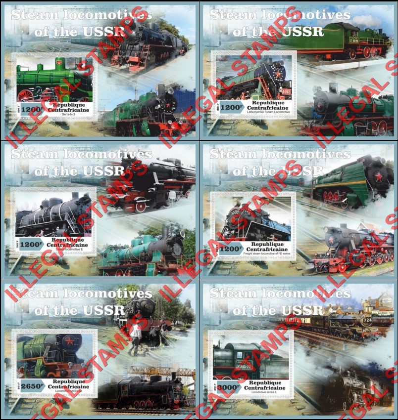 Central African Republic 2017 Steam Locomotives of the USSR Illegal Stamp Souvenir Sheets of 1