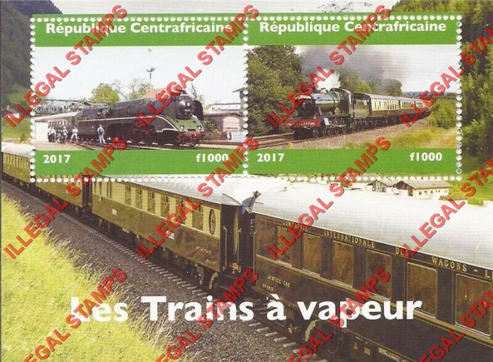 Central African Republic 2017 Steam Locomotives Trains Illegal Stamp Souvenir Sheet of 2 (Sheet 3)