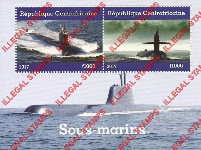 Central African Republic 2017 Submarines Illegal Stamp Souvenir Sheet of 2