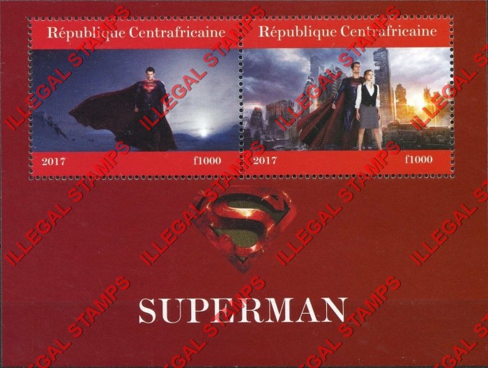Central African Republic 2017 Superman Illegal Stamp Souvenir Sheet of 2