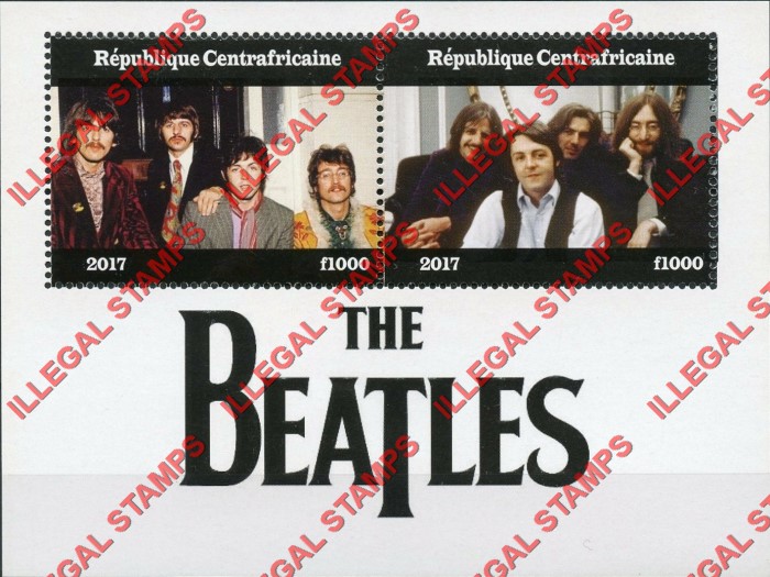 Central African Republic 2017 The Beatles Illegal Stamp Souvenir Sheet of 2