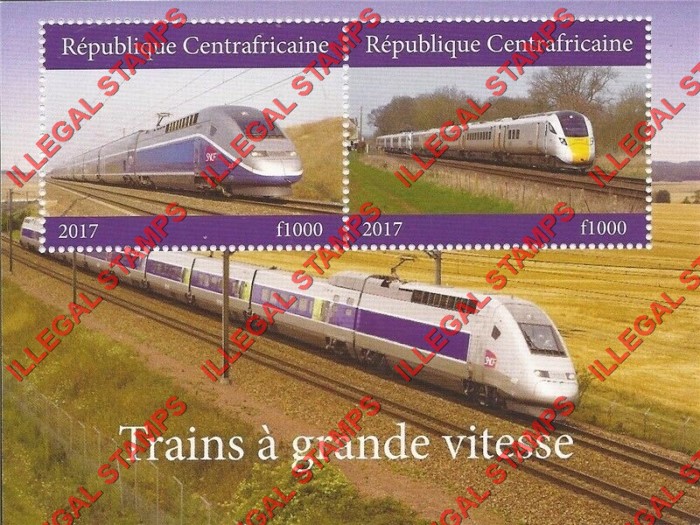 Central African Republic 2017 Trains High Speed Illegal Stamp Souvenir Sheet of 2 (Sheet 1)