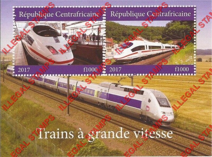 Central African Republic 2017 Trains High Speed Illegal Stamp Souvenir Sheet of 2 (Sheet 2)