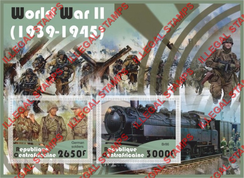 Central African Republic 2017 World War II German Soldiers Illegal Stamp Souvenir Sheet of 2