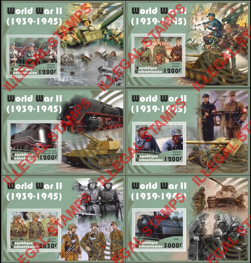 Central African Republic 2017 World War II German Soldiers Illegal Stamp Souvenir Sheets of 1