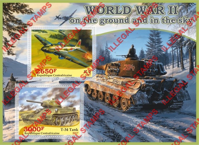Central African Republic 2017 World War II Tanks and Aircraft Illegal Stamp Souvenir Sheet of 2