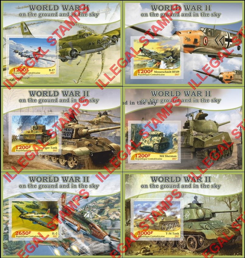 Central African Republic 2017 World War II Tanks and Aircraft Illegal Stamp Souvenir Sheets of 1