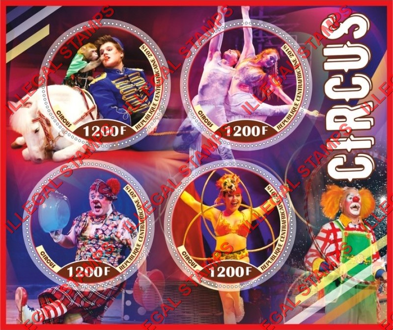Central African Republic 2018 Circus Illegal Stamp Souvenir Sheet of 4
