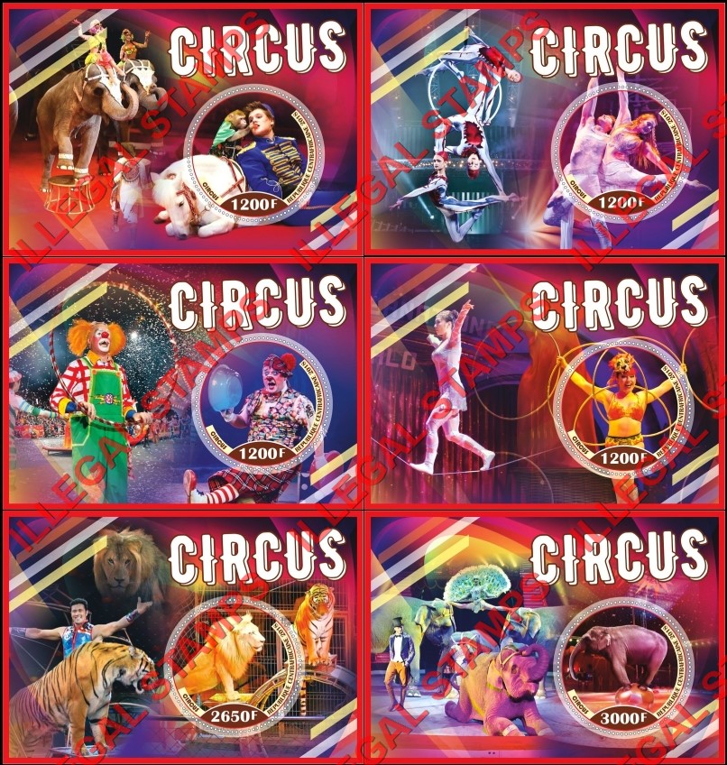 Central African Republic 2018 Circus Illegal Stamp Souvenir Sheets of 1