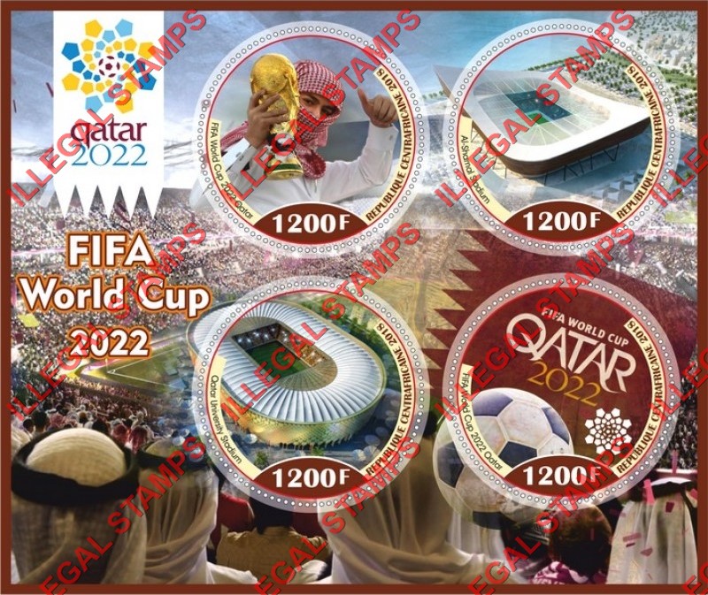 Central African Republic 2018 FIFA World Cup Soccer in Qatar in 2022 Illegal Stamp Souvenir Sheet of 4