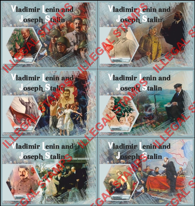 Central African Republic 2018 Lenin and Stalin Illegal Stamp Souvenir Sheets of 1