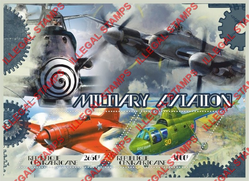 Central African Republic 2018 Military Aviation Illegal Stamp Souvenir Sheet of 2