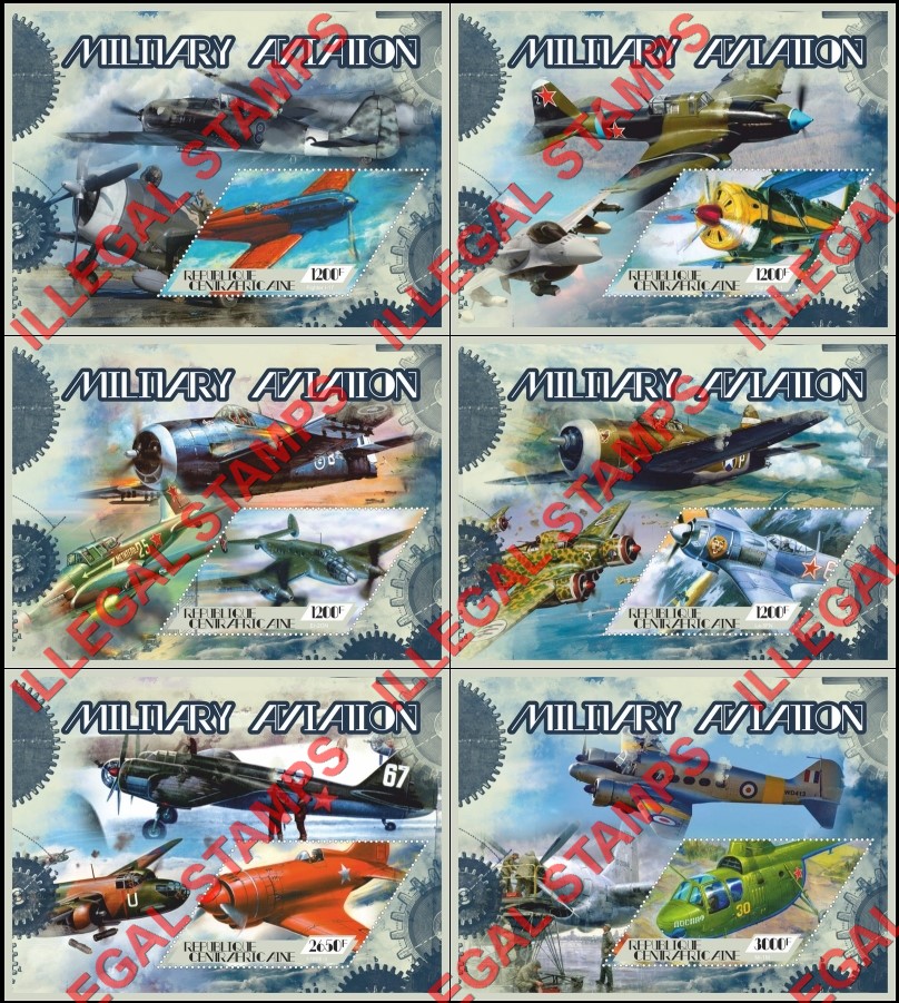 Central African Republic 2018 Military Aviation Illegal Stamp Souvenir Sheets of 1