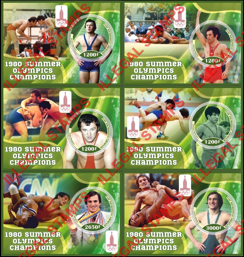 Central African Republic 2018 Olympics Wrestling Champions in Moscow in 1980 Illegal Stamp Souvenir Sheets of 1