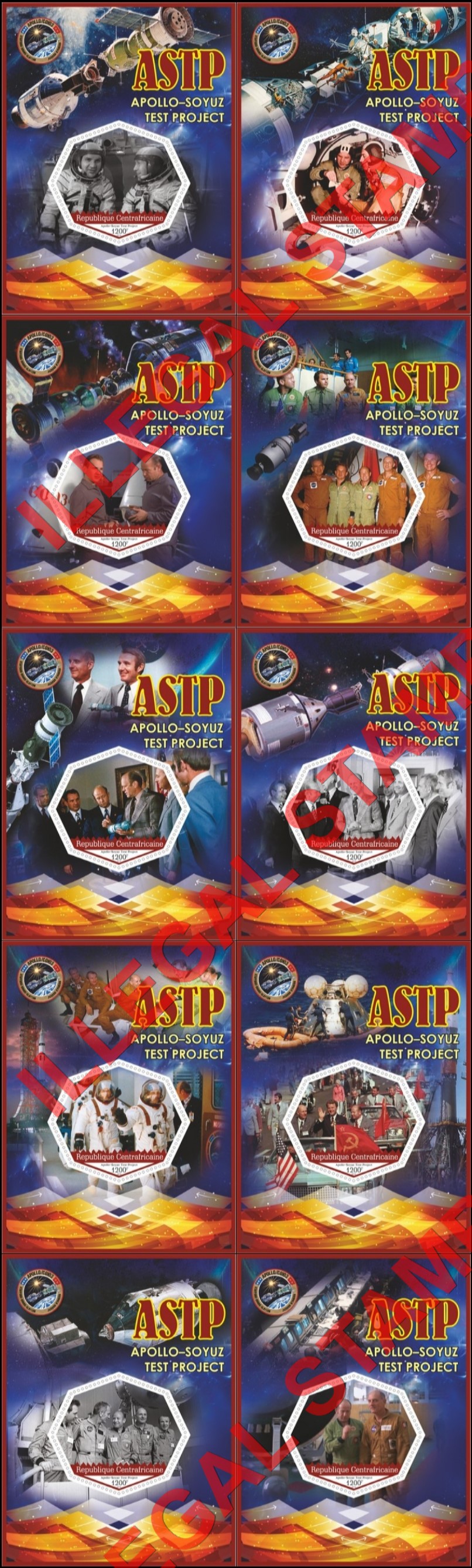 Central African Republic 2018 Space Apollo Soyuz Test Project ASTP Illegal Stamp Souvenir Sheets of 1