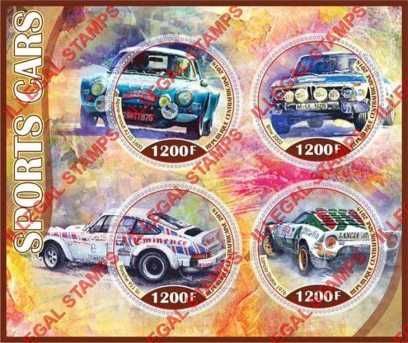 Central African Republic 2018 Sports Cars Illegal Stamp Souvenir Sheet of 4