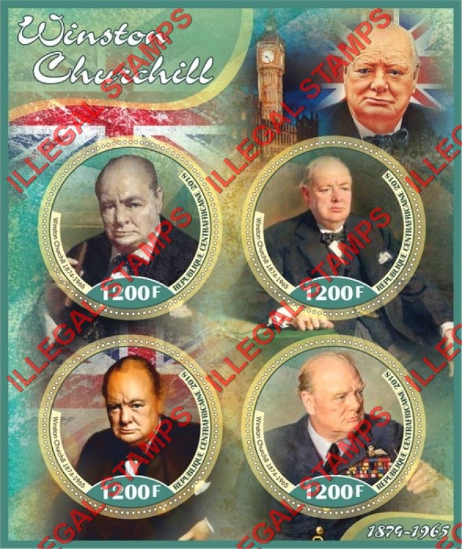 Central African Republic 2018 Winston Churchill Illegal Stamp Souvenir Sheet of 4