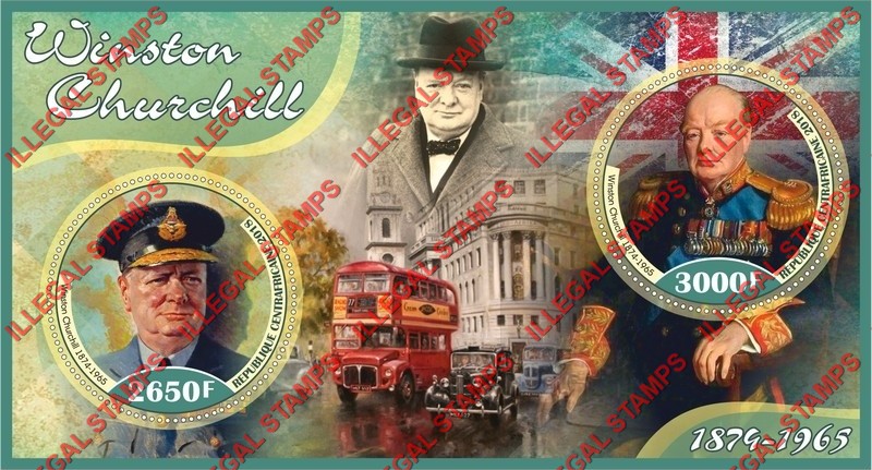 Central African Republic 2018 Winston Churchill Illegal Stamp Souvenir Sheet of 2
