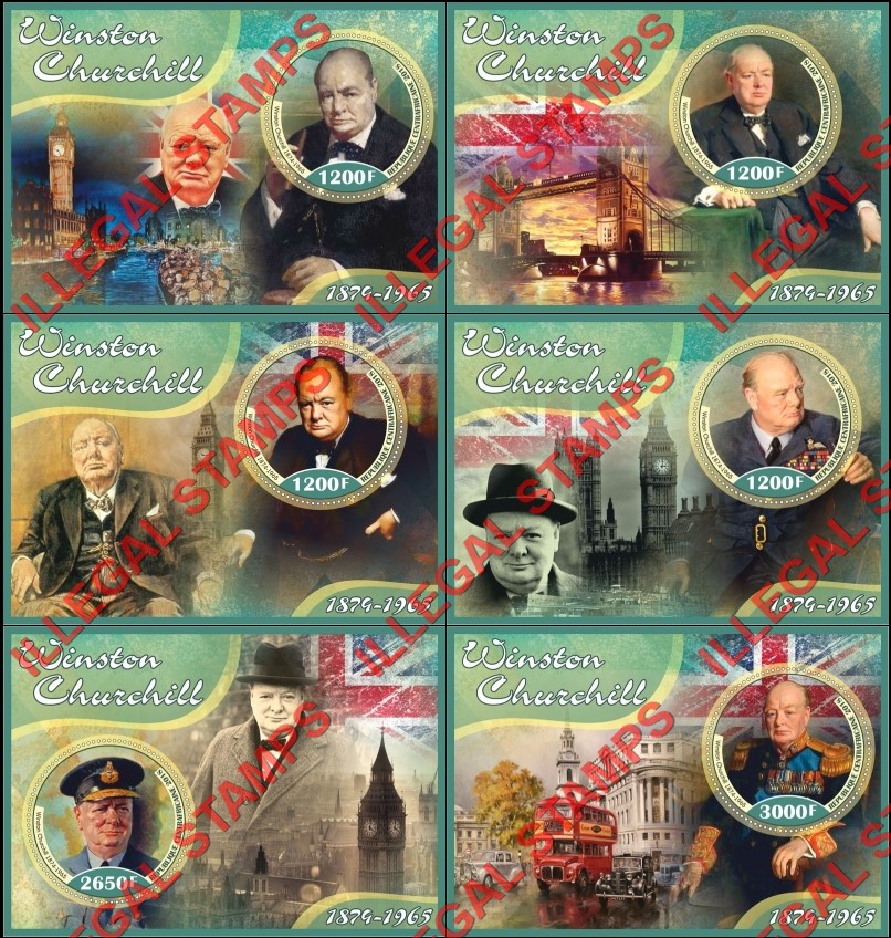 Central African Republic 2018 Winston Churchill Illegal Stamp Souvenir Sheets of 1