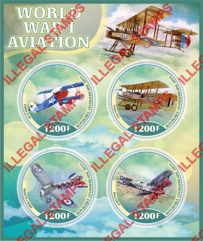 Central African Republic 2018 World War I Aviation Illegal Stamp Souvenir Sheet of 4