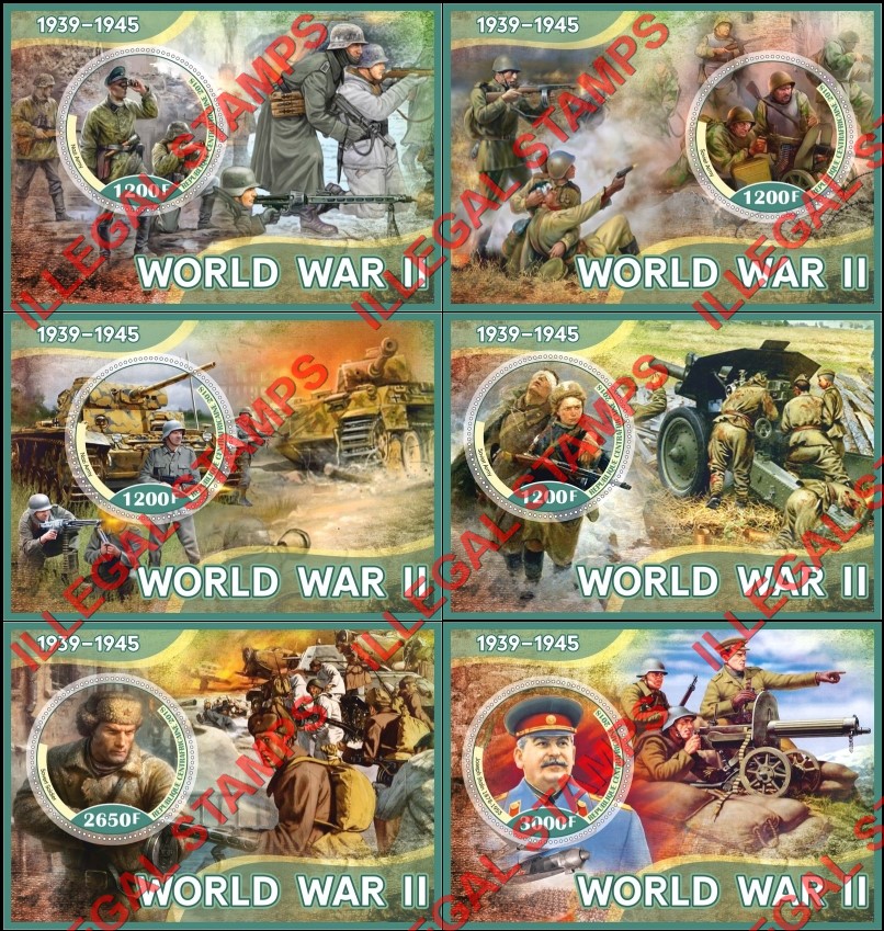 Central African Republic 2018 World War II Illegal Stamp Souvenir Sheets of 1