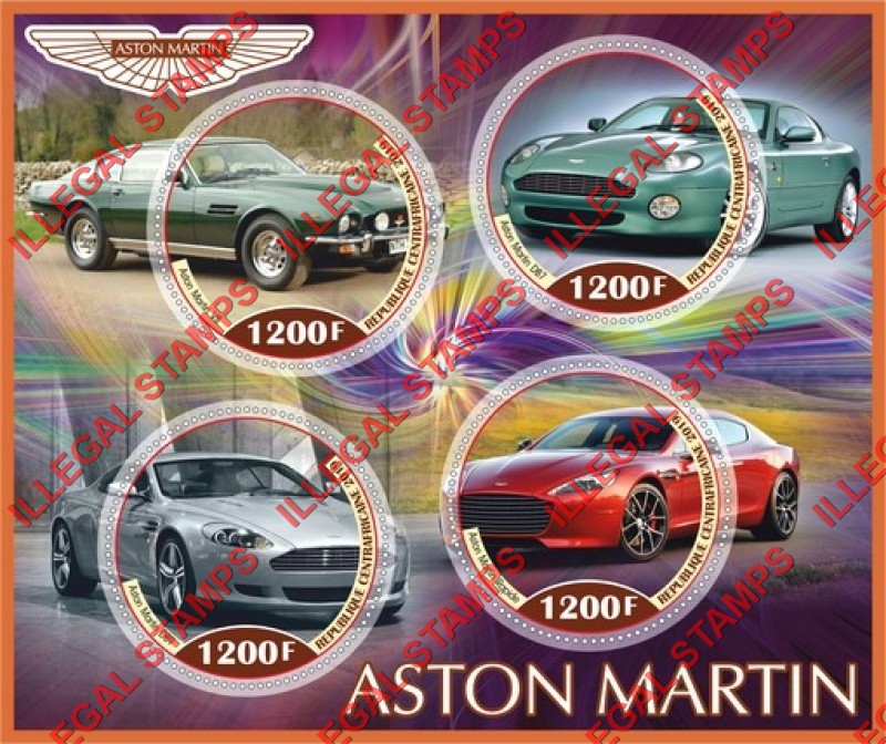 Central African Republic 2019 Aston Martin Illegal Stamp Souvenir Sheet of 4