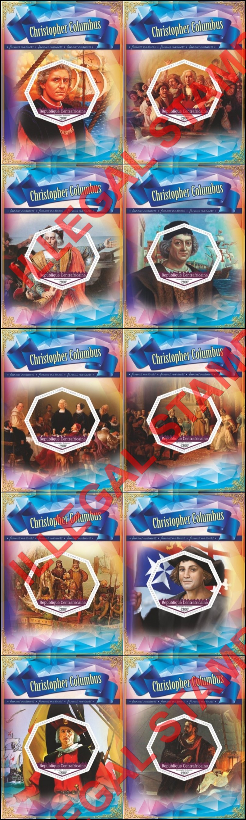 Central African Republic 2019 Christopher Columbus Illegal Stamp Souvenir Sheets of 1