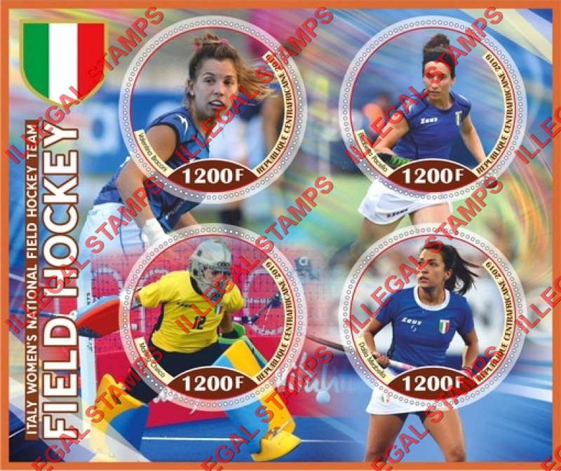 Central African Republic 2019 Field Hockey Italy Women's National Team Illegal Stamp Souvenir Sheet of 4
