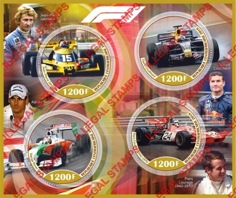 Central African Republic 2019 Formula I Race Cars Illegal Stamp Souvenir Sheet of 4