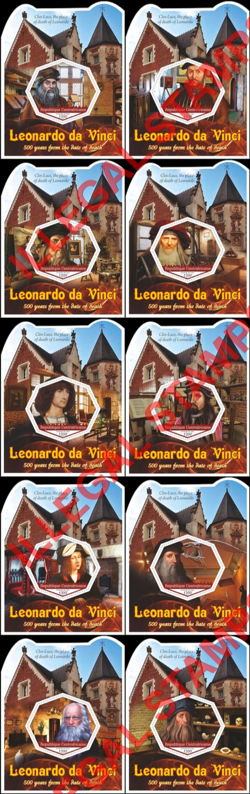 Central African Republic 2019 Leonardo da Vinci Illegal Stamp Souvenir Sheets of 1