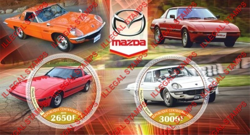 Central African Republic 2019 Mazda Cars Illegal Stamp Souvenir Sheet of 2