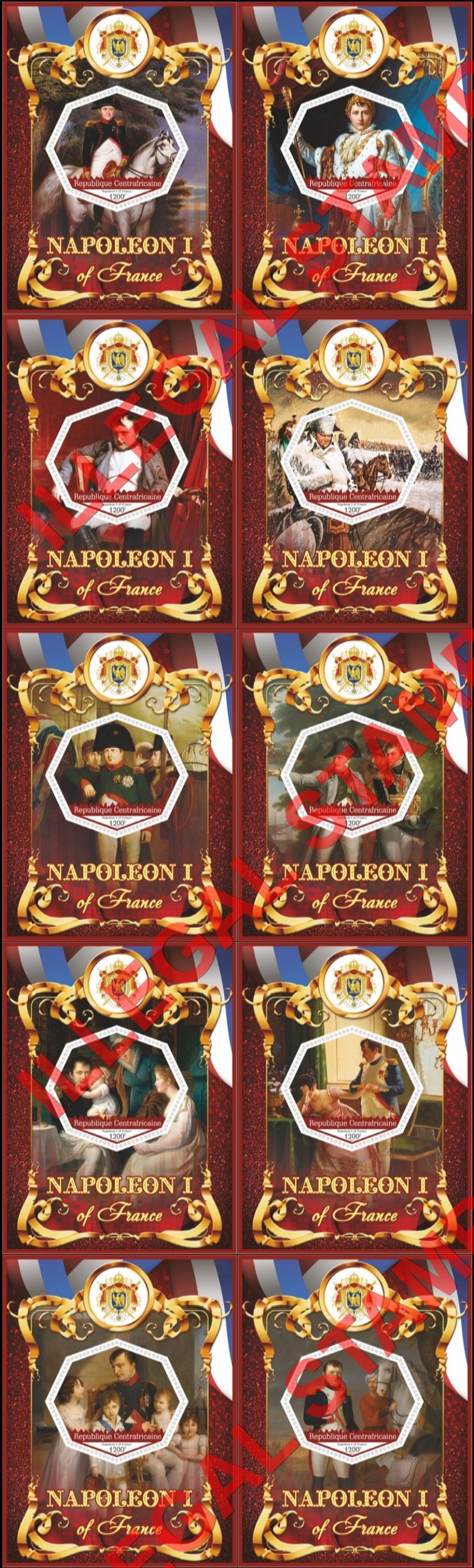 Central African Republic 2019 Napoleon (different) Illegal Stamp Souvenir Sheets of 1