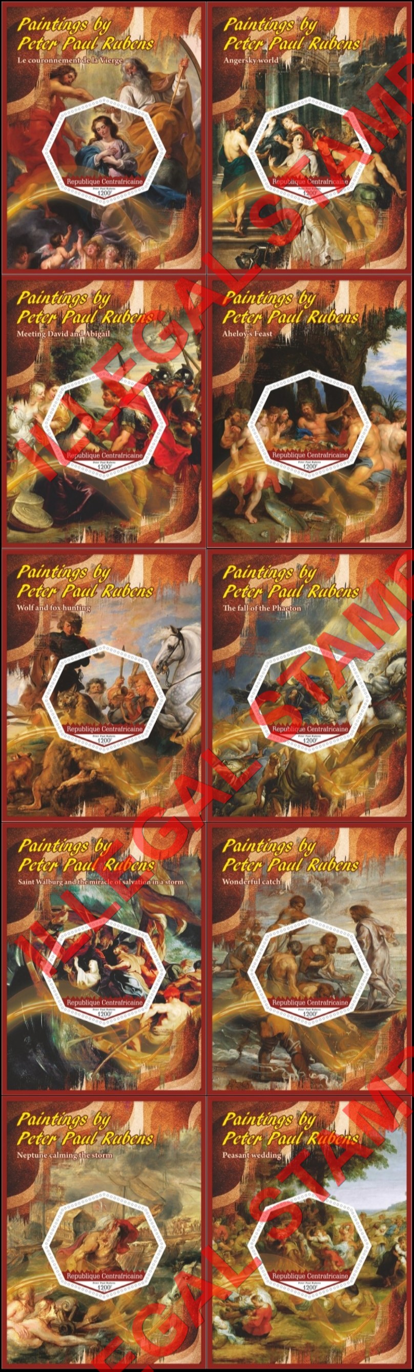 Central African Republic 2019 Paintings by Peter Paul Rubens Illegal Stamp Souvenir Sheets of 1
