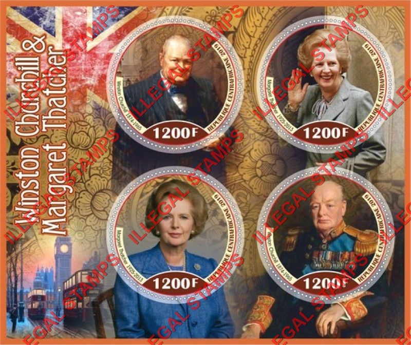 Central African Republic 2019 Winston Churchill and Margaret Thatcher Illegal Stamp Souvenir Sheet of 4