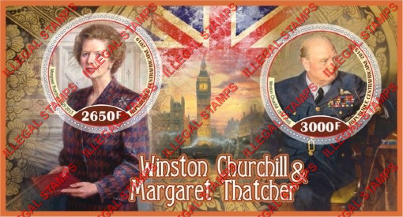Central African Republic 2019 Winston Churchill and Margaret Thatcher Illegal Stamp Souvenir Sheet of 2