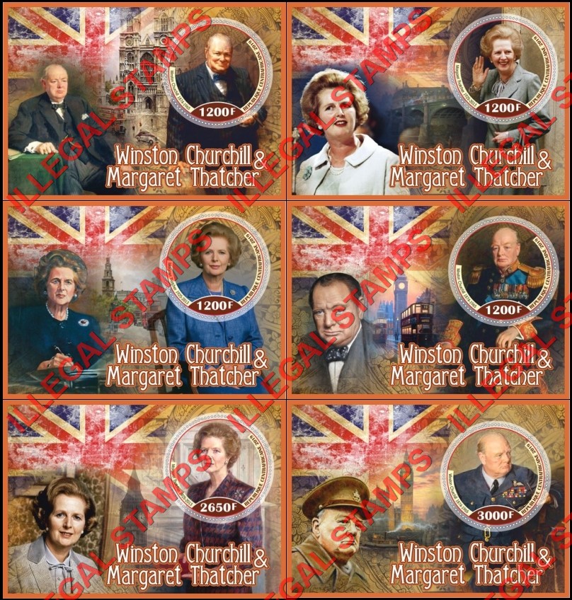 Central African Republic 2019 Winston Churchill and Margaret Thatcher Illegal Stamp Souvenir Sheets of 1