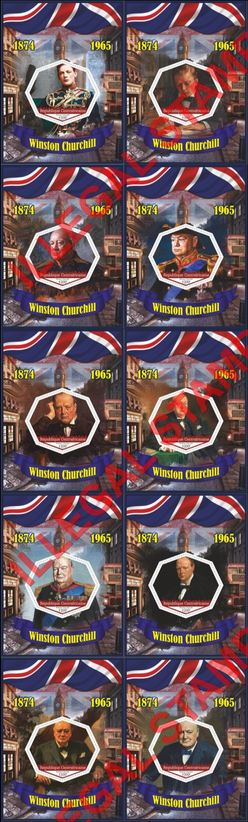 Central African Republic 2019 Winston Churchill Illegal Stamp Souvenir Sheets of 1