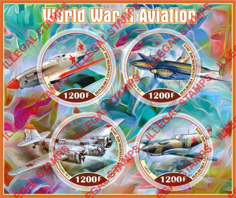 Central African Republic 2019 World War II Aviation Illegal Stamp Souvenir Sheet of 4