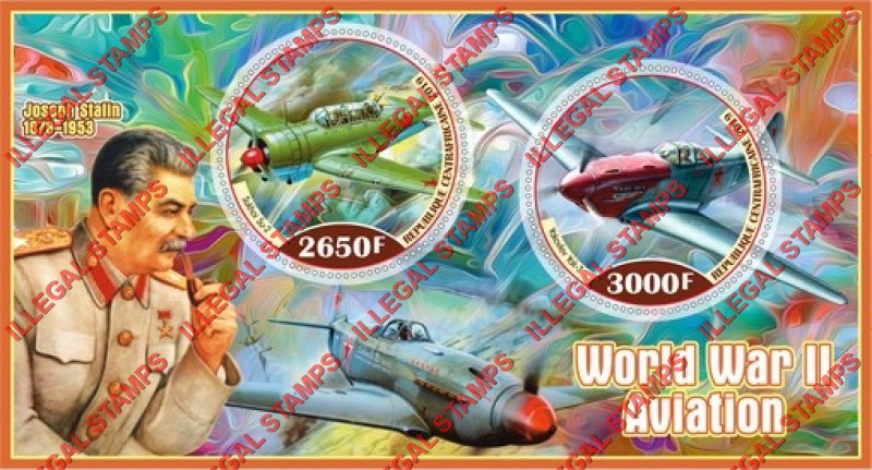 Central African Republic 2019 World War II Aviation Illegal Stamp Souvenir Sheet of 2