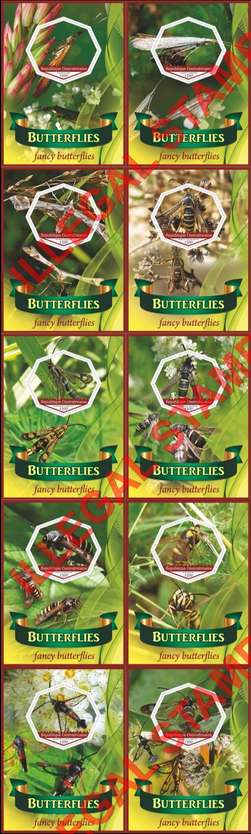 Central African Republic 2020 Butterflies (different) Illegal Stamp Souvenir Sheets of 1