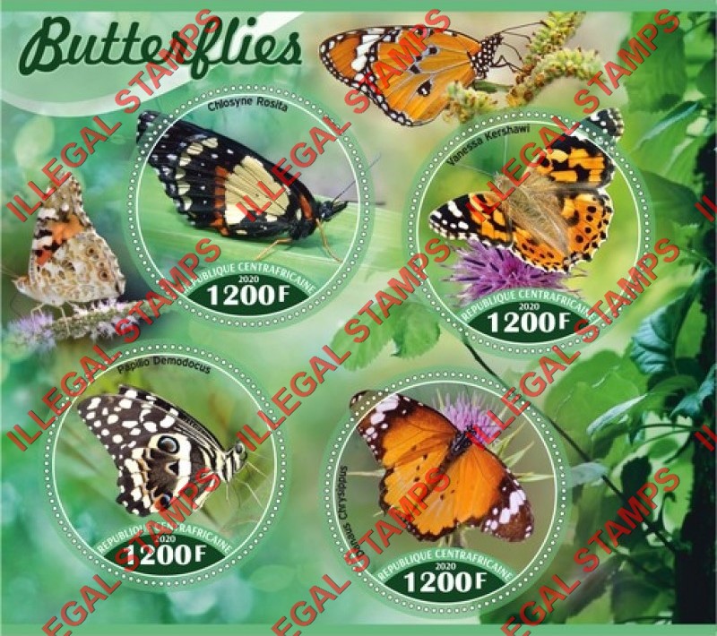 Central African Republic 2020 Butterflies Illegal Stamp Souvenir Sheet of 4