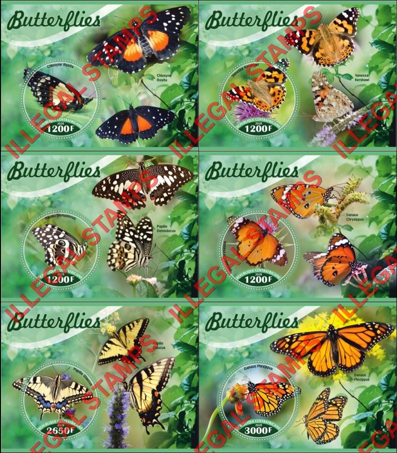 Central African Republic 2020 Butterflies Illegal Stamp Souvenir Sheets of 1
