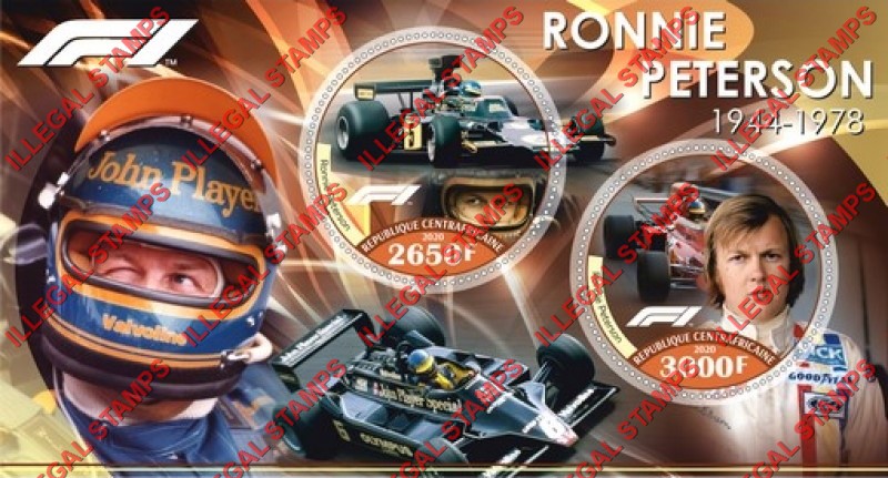 Central African Republic 2020 Formula I Ronnie Peterson Illegal Stamp Souvenir Sheet of 2