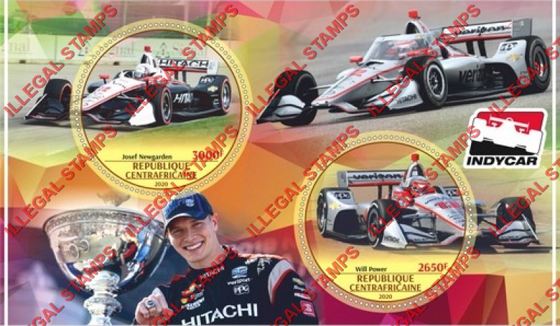 Central African Republic 2020 Indycar Race Cars and Drivers Illegal Stamp Souvenir Sheet of 2